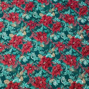 EUC Vintage Christmas Tablecloth W/Poinsettias Holly Pinecones Spirals 59"x82"